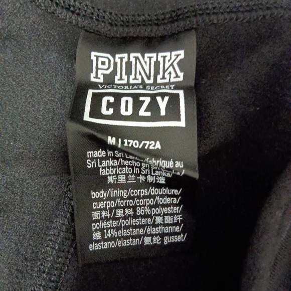 Pink Cozy High Waist Lace-Up Legging Solid Black Full Length Fleece Lined Size M - Picture 5 of 7